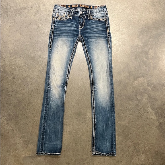 Rock Revival Patia Straight Distressed Blue Boot Cut Jeans 28 - Picture 4 of 8